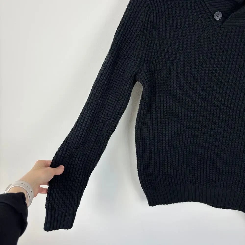 Banana Republic Black Waffle Popover Sweater Shawl Collar Men Medium 735028